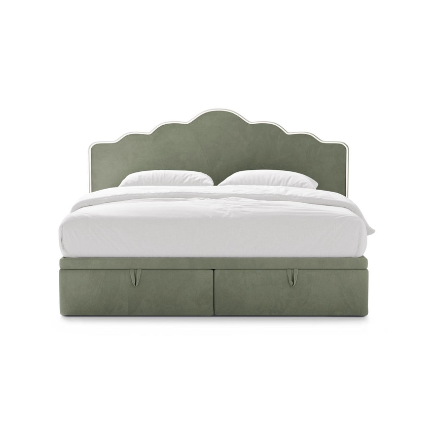 Dream Boxspringbett mit Kopfteil und Stauraum aus Samt in Elfenbein / Grün (Magic Velvet 2256,Magic Velvet 2243), 200x200 cm von Micadoni – Bild 3