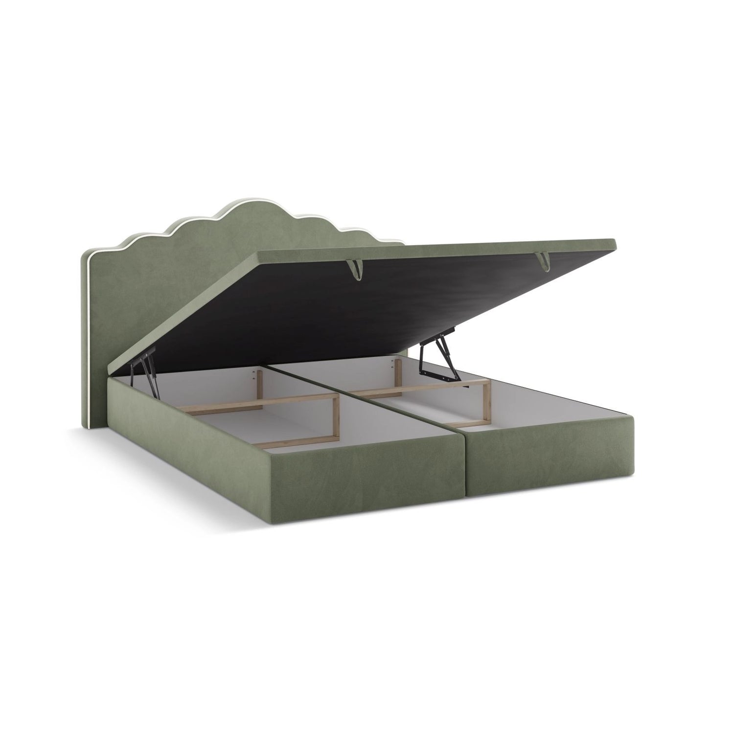 Dream Boxspringbett mit Kopfteil und Stauraum aus Samt in Elfenbein / Grün (Magic Velvet 2256,Magic Velvet 2243), 200x200 cm von Micadoni – Bild 5