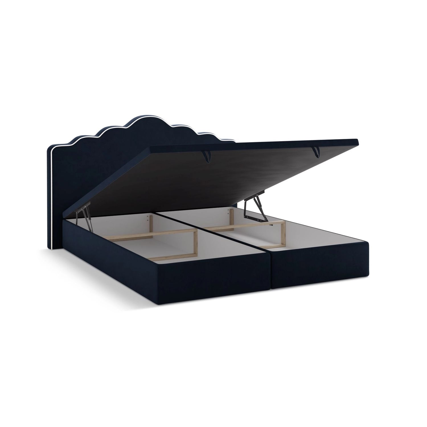 Dream Boxspringbett mit Kopfteil und Stauraum aus Samt in Elfenbein / Königsblau (Magic Velvet 2256,Magic Velvet 2204), 140x200 cm von Micadoni – Bild 5