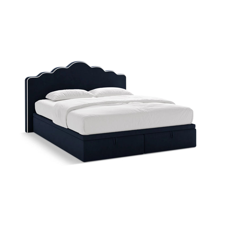 Dream Boxspringbett mit Kopfteil und Stauraum aus Samt in Elfenbein / Königsblau (Magic Velvet 2256,Magic Velvet 2204), 200x200 cm von Micadoni – Bild 1