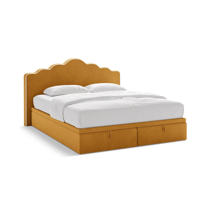Dream Boxspringbett mit Kopfteil und Stauraum aus Samt in Elfenbein / Senf (Magic Velvet 2256,Magic Velvet 2288), 140x200 cm von Micadoni – Bild 1