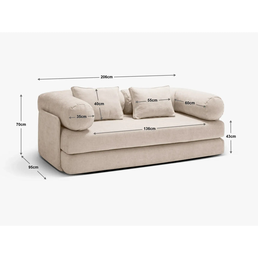 Dreamy 3-Sitzer Sofa mit Schlaffunktion, aus Strukturstoff, 206x95 cm - ZEN ZONE Furniture