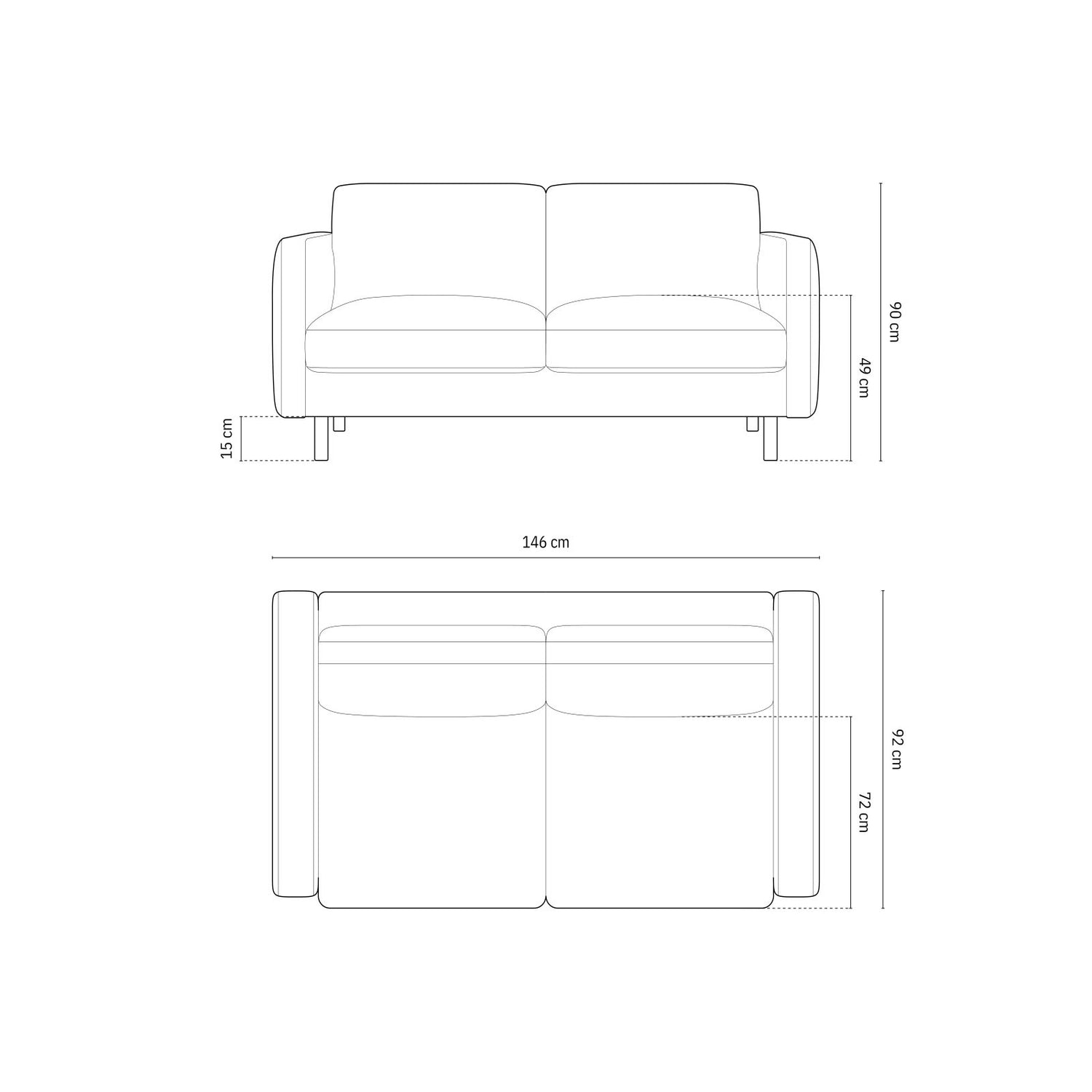 Eden 2-Sitzer Sofa aus Strukturierter Stoff in Moosgrün meliert (Puente 33), 146x92 cm von Micadoni – Bild 2