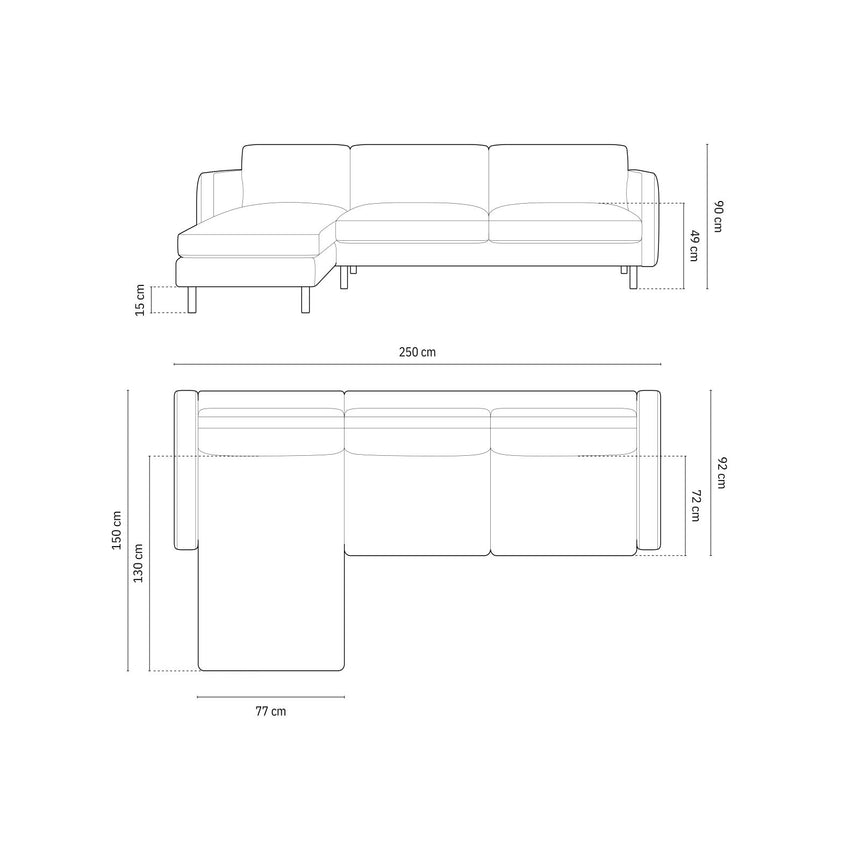 Eden 3-Sitzer Ecksofa, Linke Seite, aus Strukturstoff, 250x150 cm von Micadoni – Bild 2