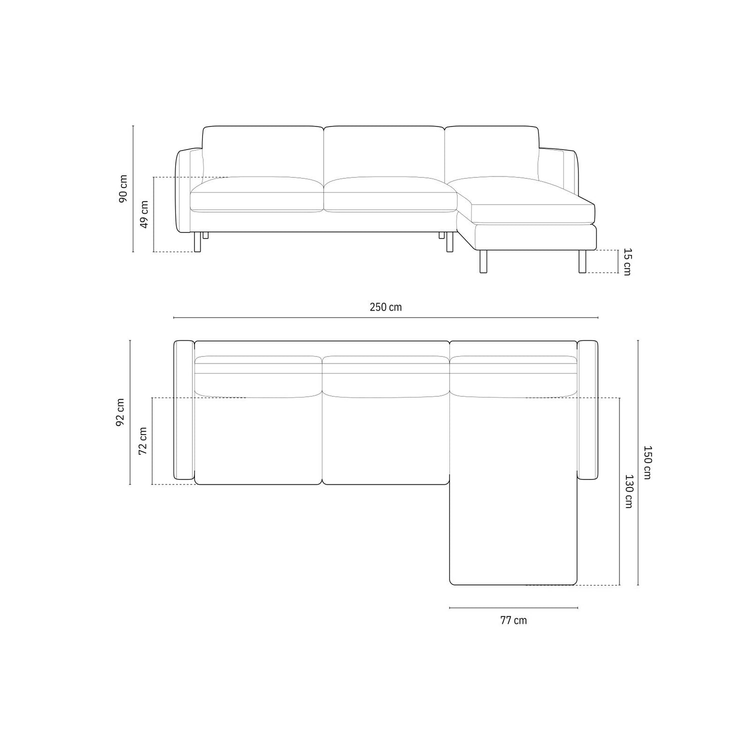 Eden 3-Sitzer Ecksofa, Rechte Seite, aus Strukturstoff, 250x150 cm von Micadoni – Bild 2