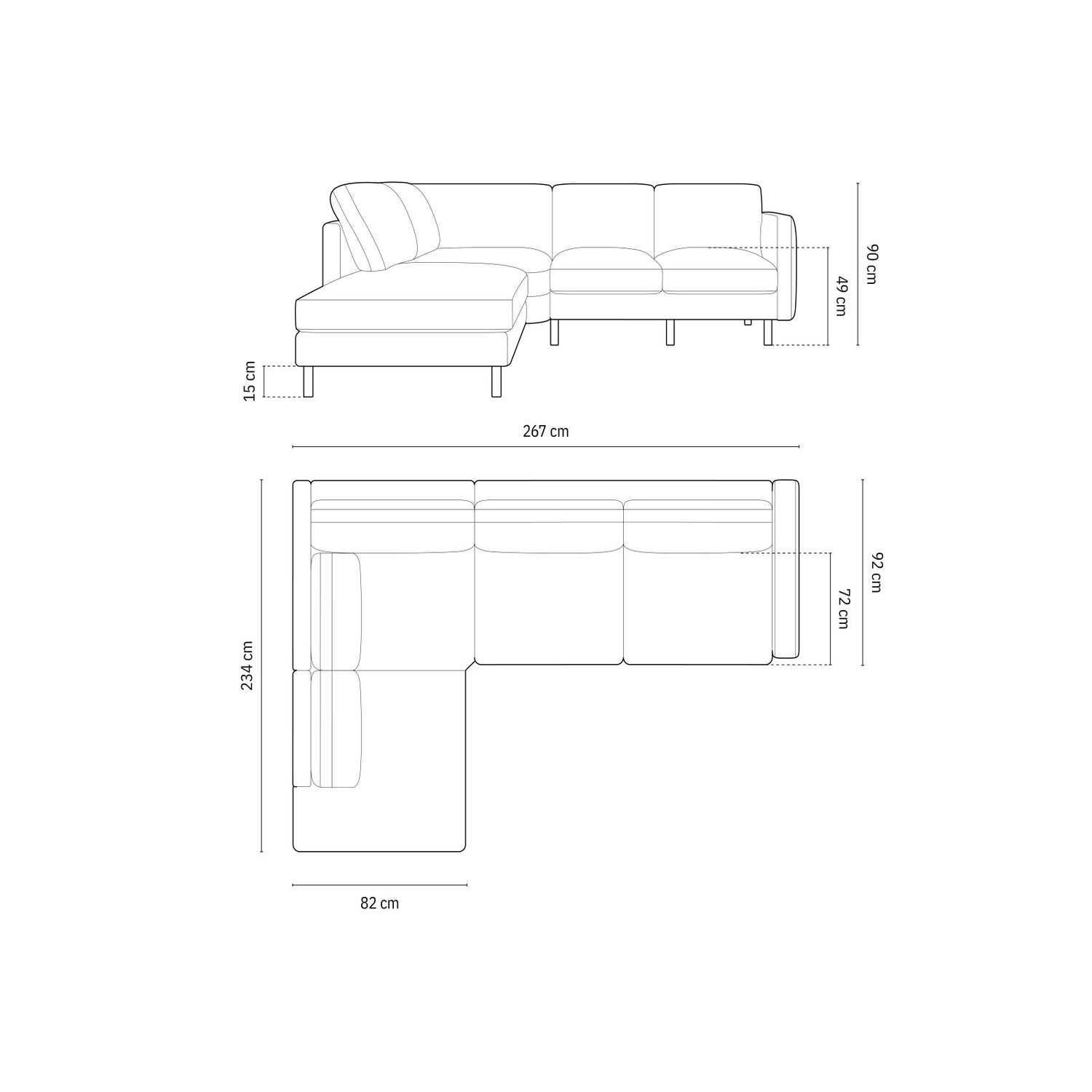 Eden 4-Sitzer Ecksofa, Linke Seite, aus Strukturierter Stoff in Hellgrau melange (Puente 80), 267x234 cm von Micadoni – Bild 2