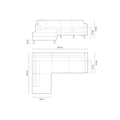 Eden 4-Sitzer Ecksofa, Linke Seite, aus Strukturierter Stoff in Pink Melange (Puente 68), 267x234 cm von Micadoni – Bild 2