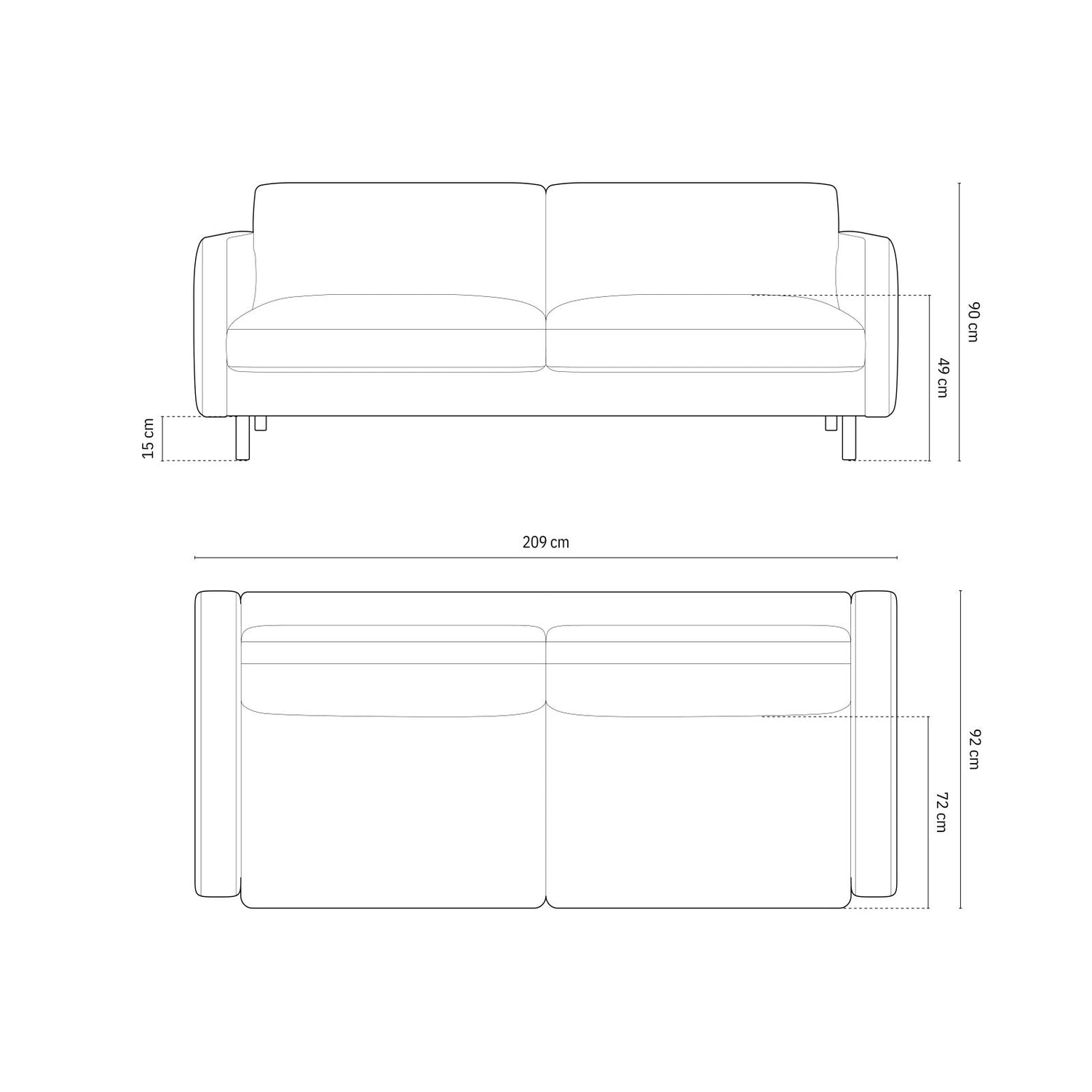 Eden 4-Sitzer Sofa aus Strukturierter Stoff in Grün Blau meliert (Puente 39), 209x92 cm von Micadoni – Bild 2