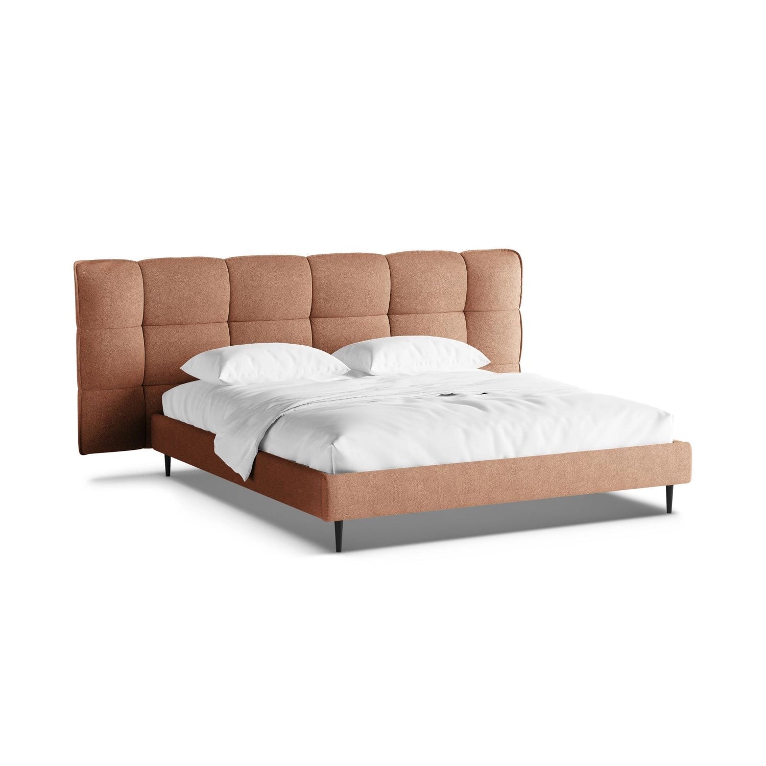Eric Bett mit Kopfteil aus Boucle in Pfirsich (Sicuro 35), 200x200 cm von Micadoni – Bild 1