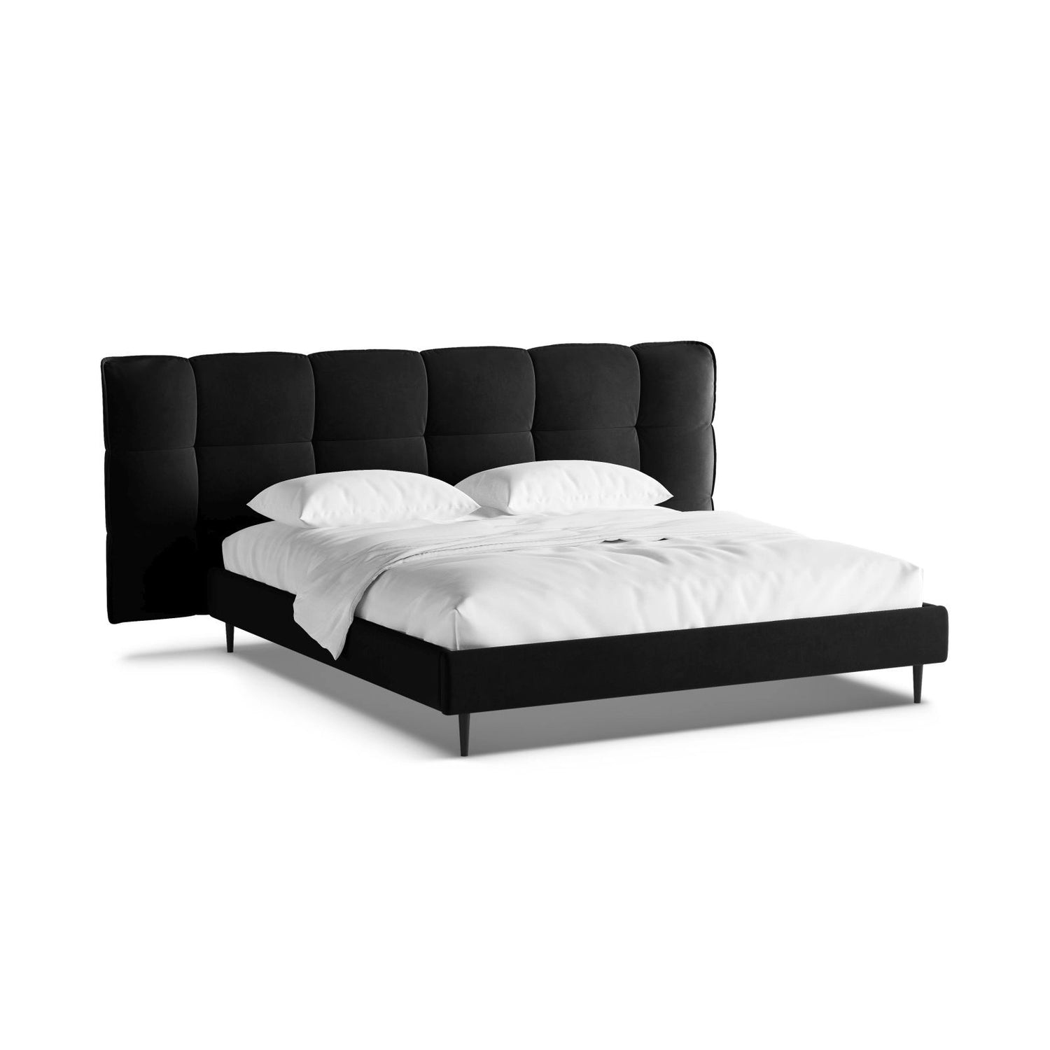 Eric Bett mit Kopfteil aus Samt in Schwarz (Casino Black), 180x200 cm von Micadoni – Bild 1