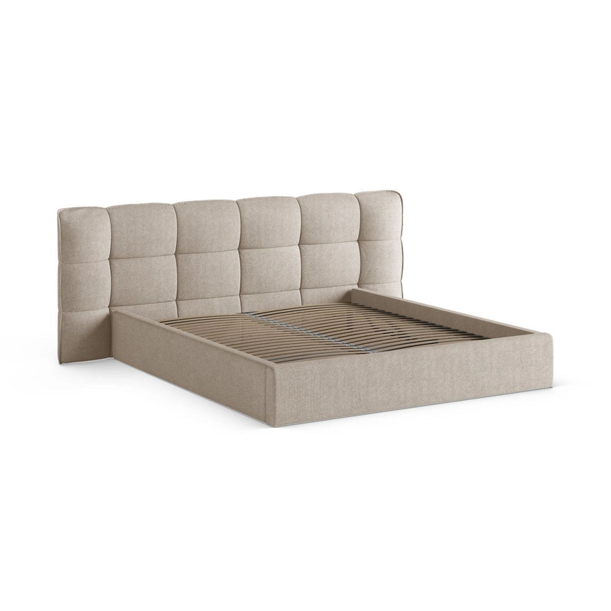Eric Bett mit Kopfteil und Stauraum aus Boucle in Dunkelbeige (Sicuro 50), 160x200 cm von Micadoni – Bild 6