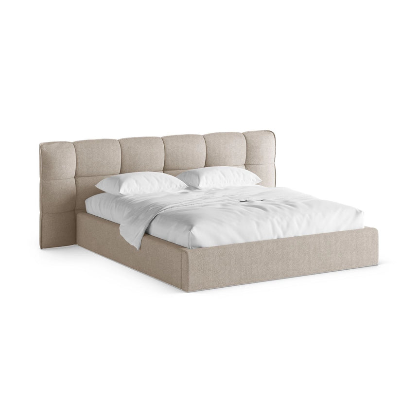 Eric Bett mit Kopfteil und Stauraum aus Boucle in Dunkelbeige (Sicuro 50), 180x200 cm von Micadoni – Bild 1