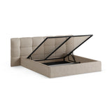 Eric Bett mit Kopfteil und Stauraum aus Boucle in Dunkelbeige (Sicuro 50), 180x200 cm von Micadoni – Bild 7