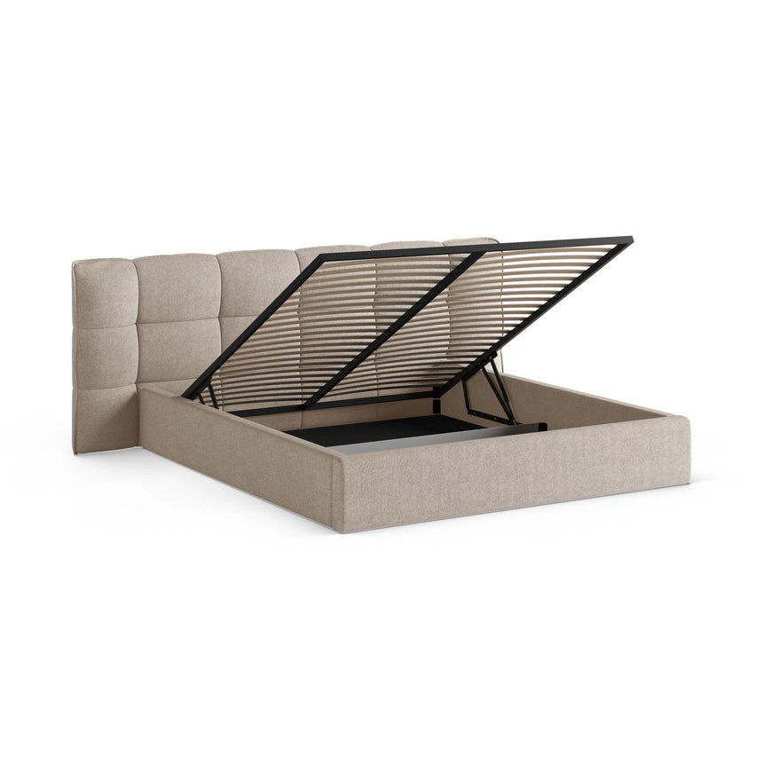 Eric Bett mit Kopfteil und Stauraum aus Boucle in Dunkelbeige (Sicuro 50), 200x200 cm von Micadoni – Bild 7