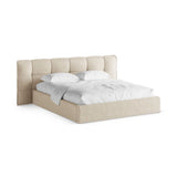 Eric Bett mit Kopfteil und Stauraum aus Boucle in Leichtes Beige (Sicuro 55), 160x200 cm von Micadoni – Bild 1