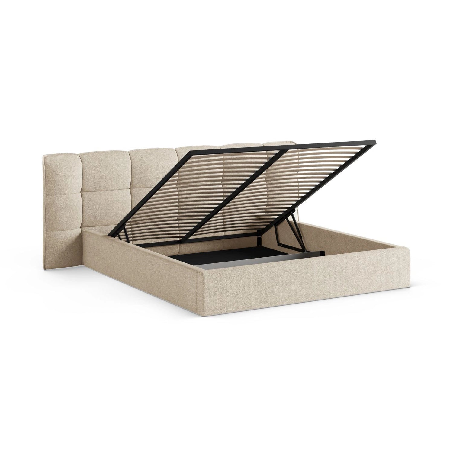 Eric Bett mit Kopfteil und Stauraum aus Boucle in Leichtes Beige (Sicuro 55), 160x200 cm von Micadoni – Bild 7