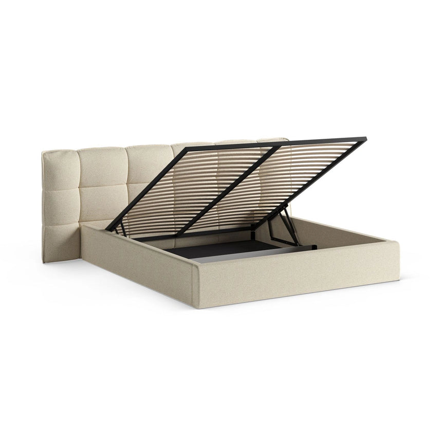 Eric Bett mit Kopfteil und Stauraum aus Strukturierter Stoff in Leichtes Beige Melange (Puente 03), 140x200 cm von Micadoni – Bild 7