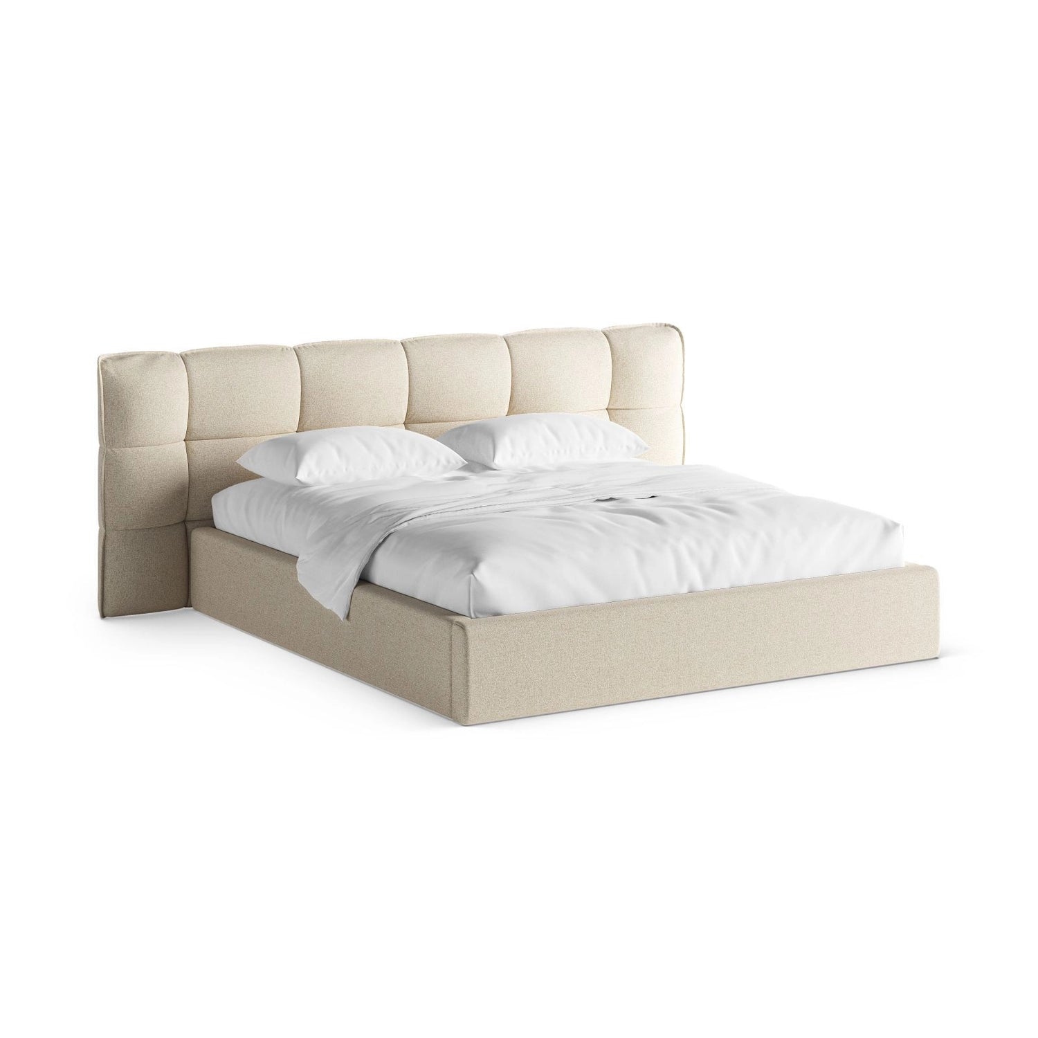 Eric Bett mit Kopfteil und Stauraum aus Strukturierter Stoff in Leichtes Beige Melange (Puente 03), 180x200 cm von Micadoni – Bild 1