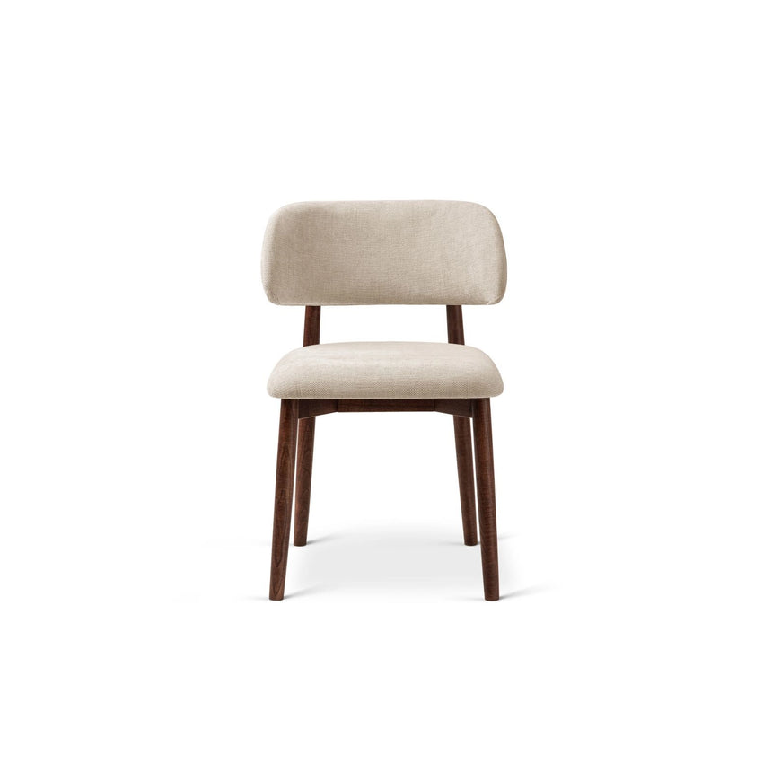 Evan Essstuhl, Gestell in Walnuss, aus Chenille (Reb25) in Beige von Micadoni – Bild 3