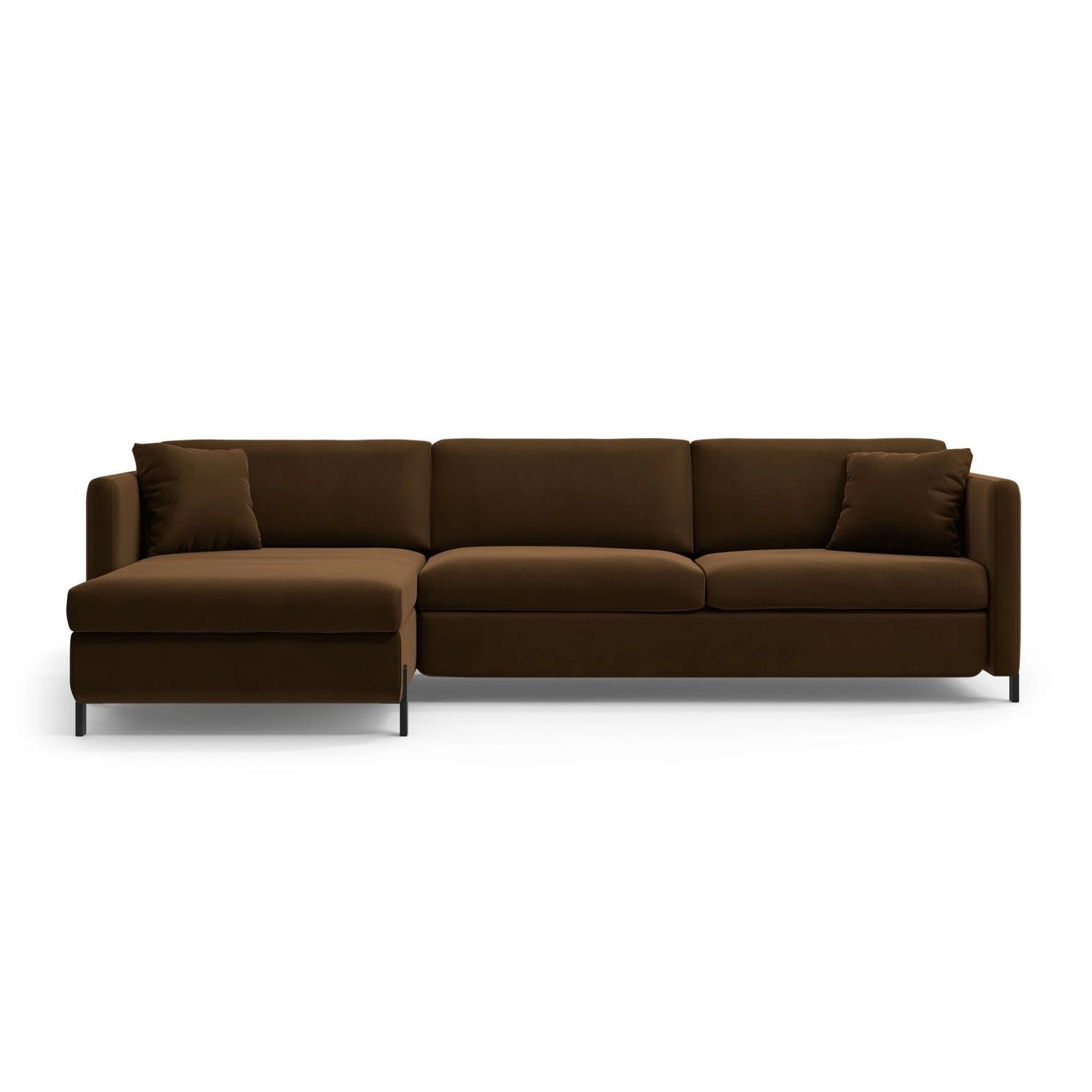Gloria 4-Sitzer Ecksofa mit Schlaffunktion und Bettkasten, Linke Seite, aus Samt in Chocolate (Salvador 4), 266x170 cm von Micadoni – Bild 1