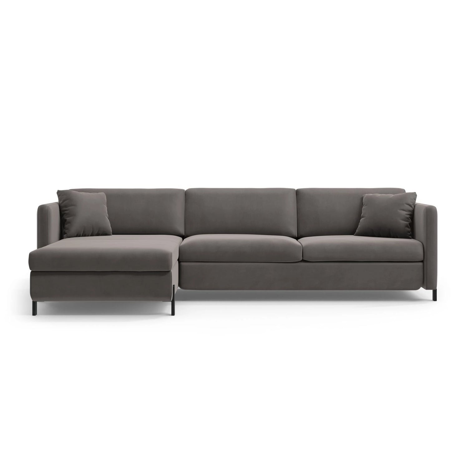 Gloria 4-Sitzer Ecksofa mit Schlaffunktion und Bettkasten, Linke Seite, aus Samt in Grau (Salvador 17), 266x170 cm von Micadoni – Bild 1