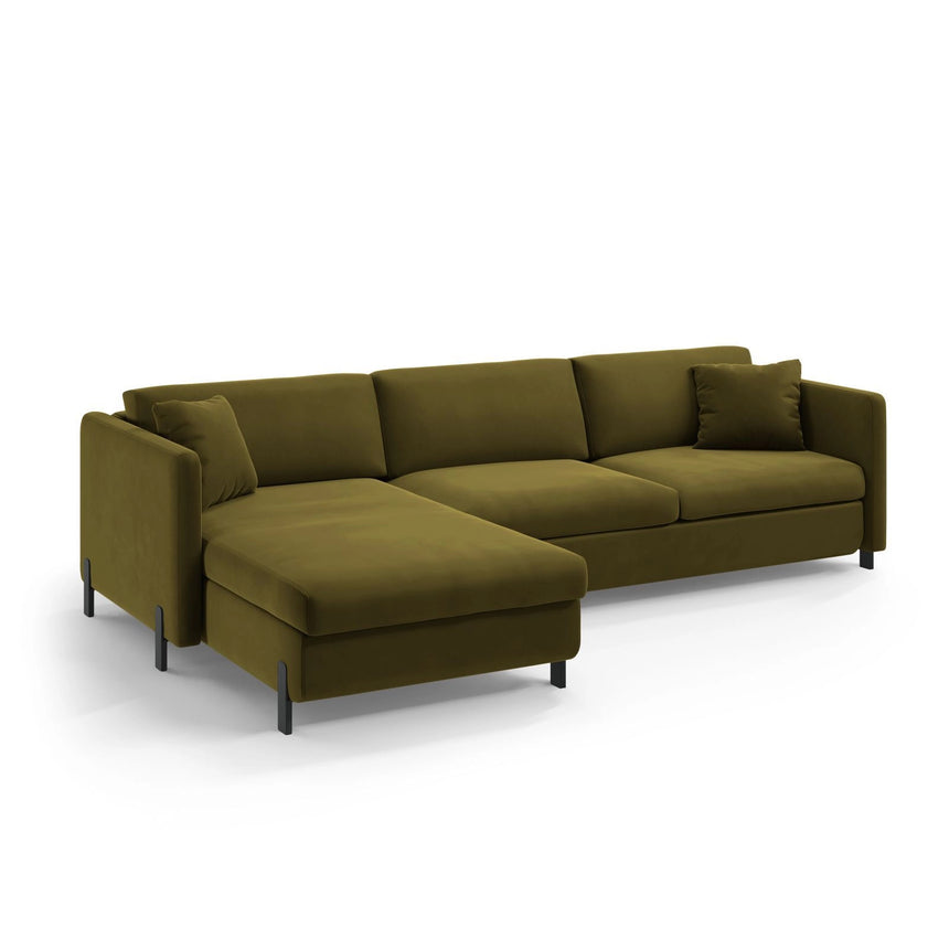 Gloria 4-Sitzer Ecksofa mit Schlaffunktion und Bettkasten, Linke Seite, aus Samt in Grün (Salvador 8), 266x170 cm von Micadoni – Bild 2