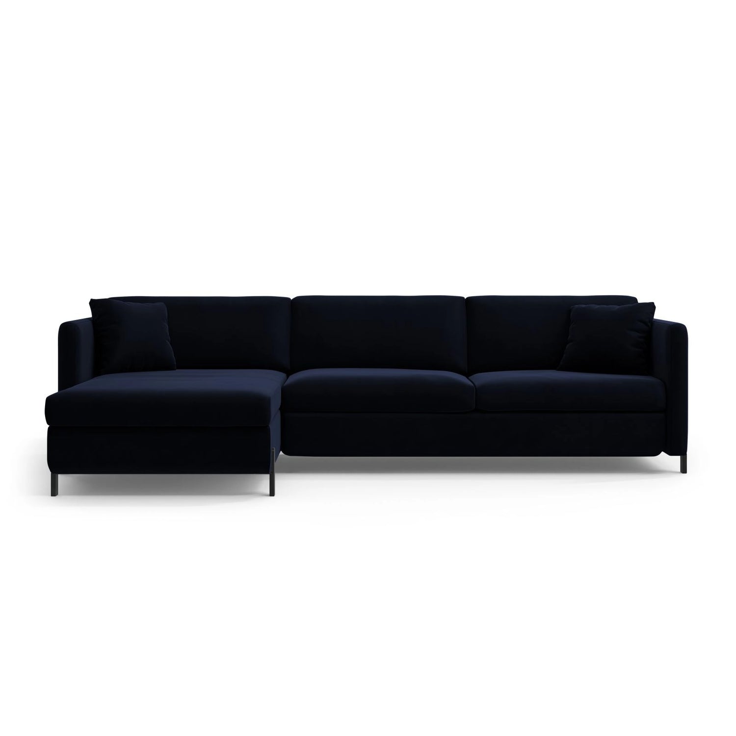 Gloria 4-Sitzer Ecksofa mit Schlaffunktion und Bettkasten, Linke Seite, aus Samt in Königsblau (Salvador 5), 266x170 cm von Micadoni – Bild 1
