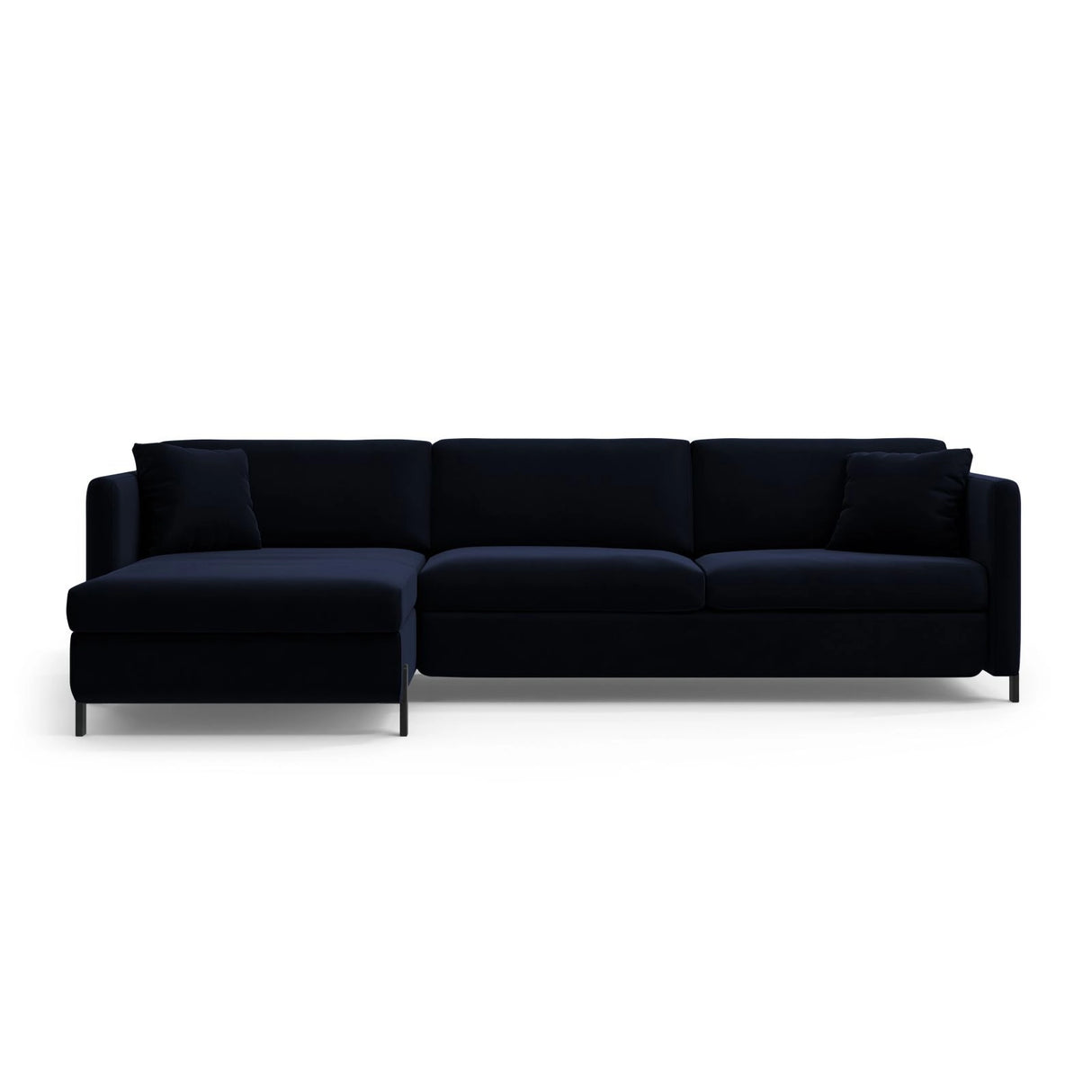 Gloria 4-Sitzer Ecksofa mit Schlaffunktion und Bettkasten, Linke Seite, aus Samt in Königsblau (Salvador 5), 266x170 cm von Micadoni – Bild 1