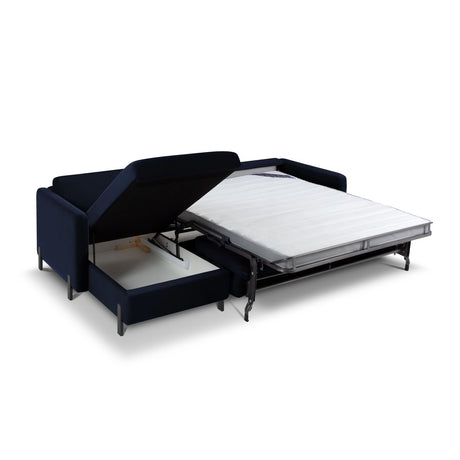 Gloria 4-Sitzer Ecksofa mit Schlaffunktion und Bettkasten, Linke Seite, aus Samt in Königsblau (Salvador 5), 266x170 cm von Micadoni – Bild 5