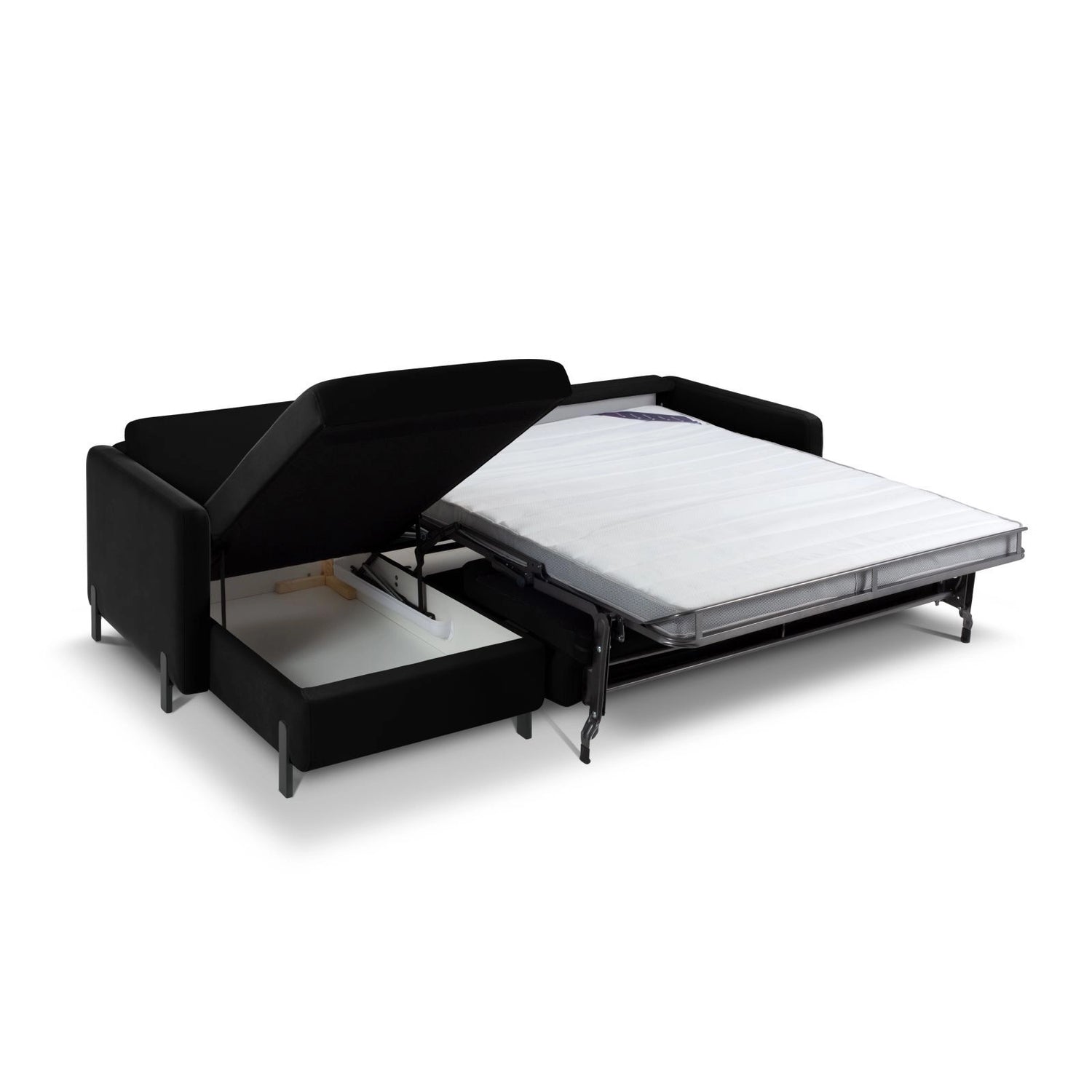 Gloria 4-Sitzer Ecksofa mit Schlaffunktion und Bettkasten, Linke Seite, aus Samt in Schwarz (Salvador 19), 266x170 cm von Micadoni – Bild 5