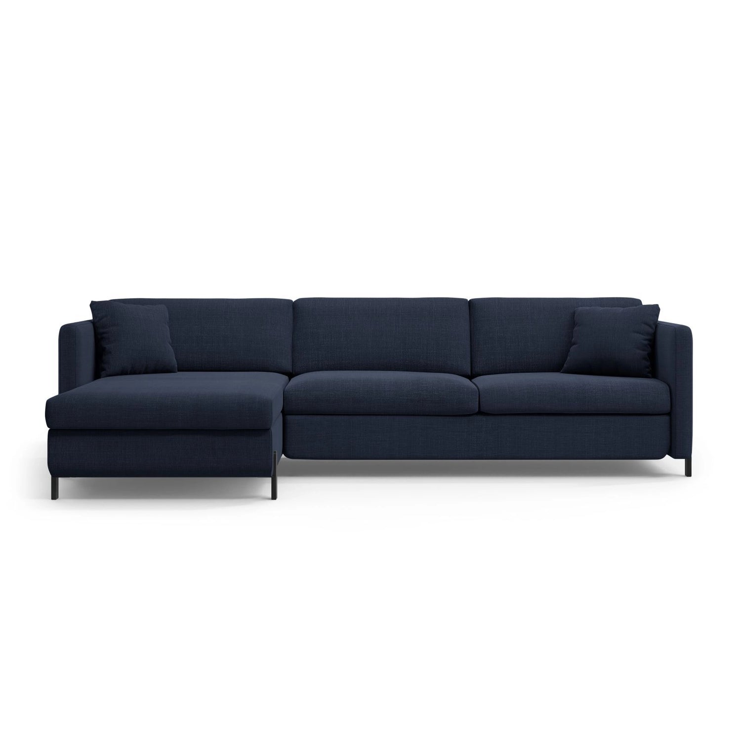 Gloria 4-Sitzer Ecksofa mit Schlaffunktion und Bettkasten, Linke Seite, aus Strukturierter Stoff in Blau (Bjorn 86), 266x170 cm von Micadoni – Bild 1