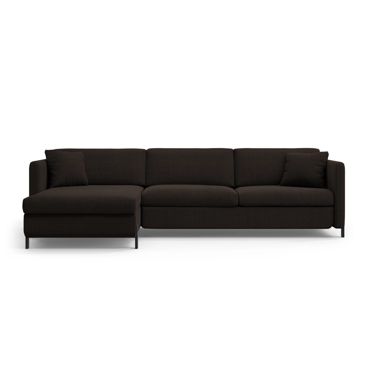 Gloria 4-Sitzer Ecksofa mit Schlaffunktion und Bettkasten, Linke Seite, aus Strukturierter Stoff in Dunkelgrau (Bjorn 16), 266x170 cm von Micadoni – Bild 1