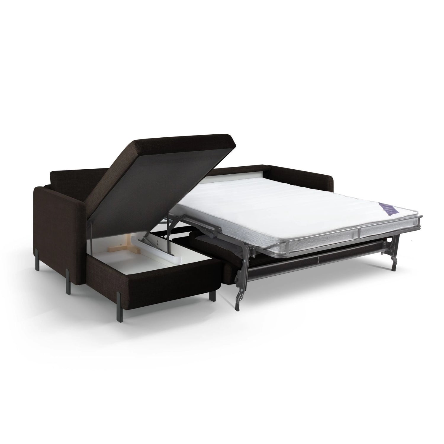 Gloria 4-Sitzer Ecksofa mit Schlaffunktion und Bettkasten, Linke Seite, aus Strukturierter Stoff in Dunkelgrau (Bjorn 16), 266x170 cm von Micadoni – Bild 5