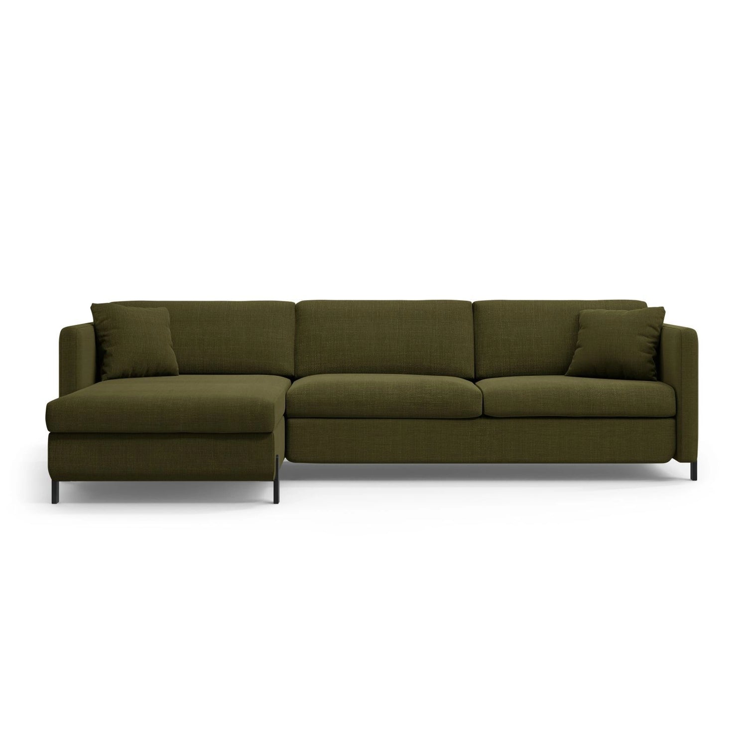 Gloria 4-Sitzer Ecksofa mit Schlaffunktion und Bettkasten, Linke Seite, aus Strukturierter Stoff in Grün (Bjorn 77), 266x170 cm von Micadoni – Bild 1