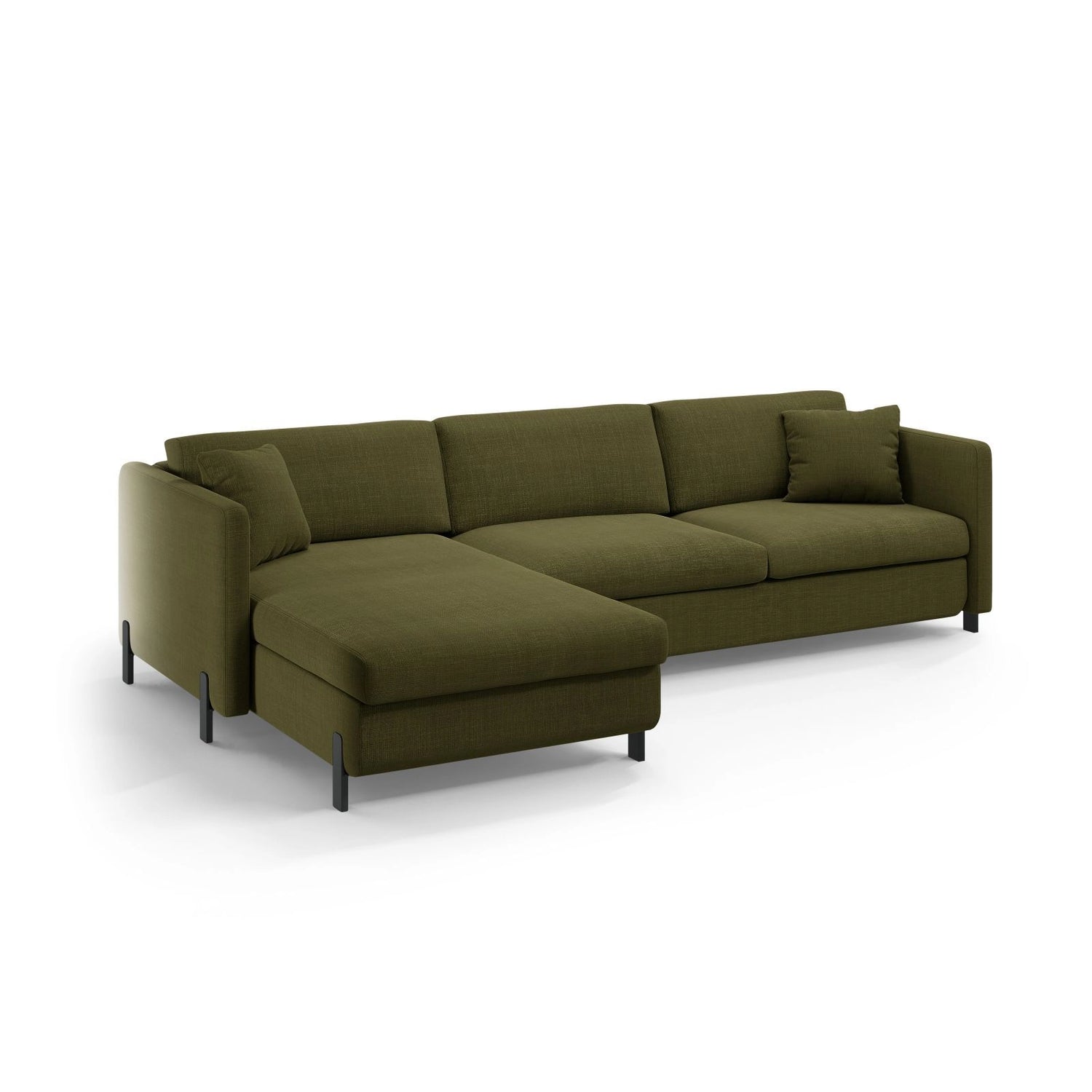 Gloria 4-Sitzer Ecksofa mit Schlaffunktion und Bettkasten, Linke Seite, aus Strukturierter Stoff in Grün (Bjorn 77), 266x170 cm von Micadoni – Bild 2