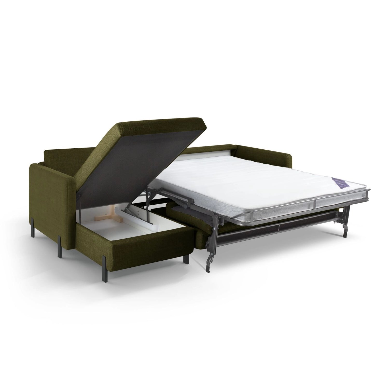 Gloria 4-Sitzer Ecksofa mit Schlaffunktion und Bettkasten, Linke Seite, aus Strukturierter Stoff in Grün (Bjorn 77), 266x170 cm von Micadoni – Bild 5