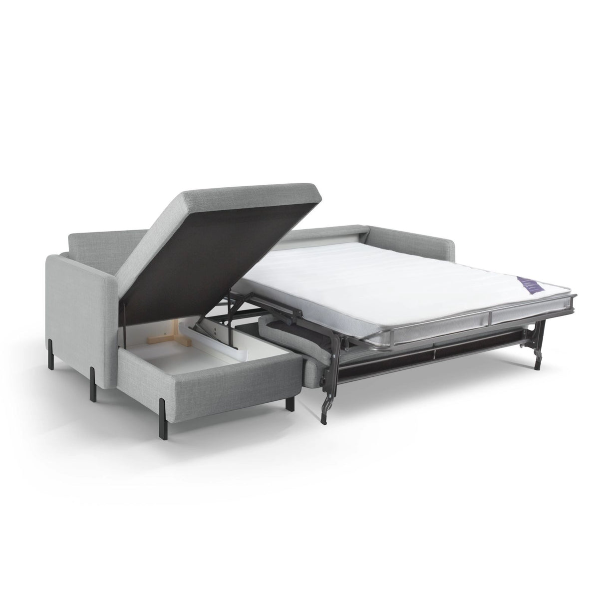 Gloria 4-Sitzer Ecksofa mit Schlaffunktion und Bettkasten, Linke Seite, aus Strukturierter Stoff in Hellgrau (Bjorn 06), 266x170 cm von Micadoni – Bild 5