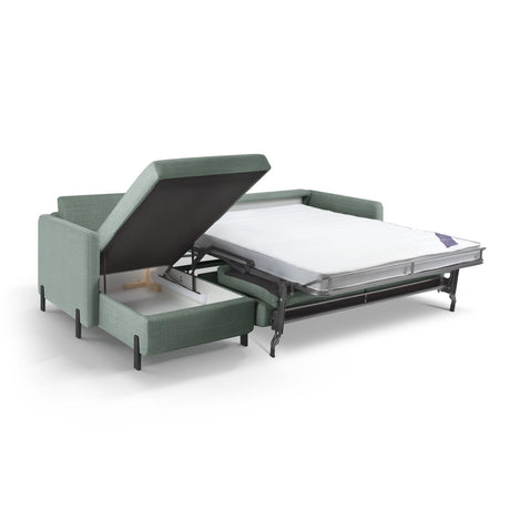 Gloria 4-Sitzer Ecksofa mit Schlaffunktion und Bettkasten, Linke Seite, aus Strukturierter Stoff in Mint (Bjorn 71), 266x170 cm von Micadoni – Bild 5