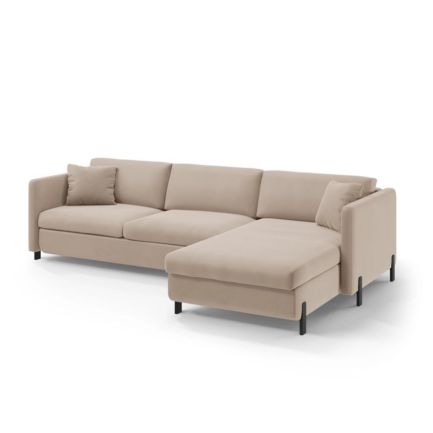 Gloria 4-Sitzer Ecksofa mit Schlaffunktion und Bettkasten, Rechte Seite, aus Samt in Beige (Salvador 1), 266x170 cm von Micadoni – Bild 2