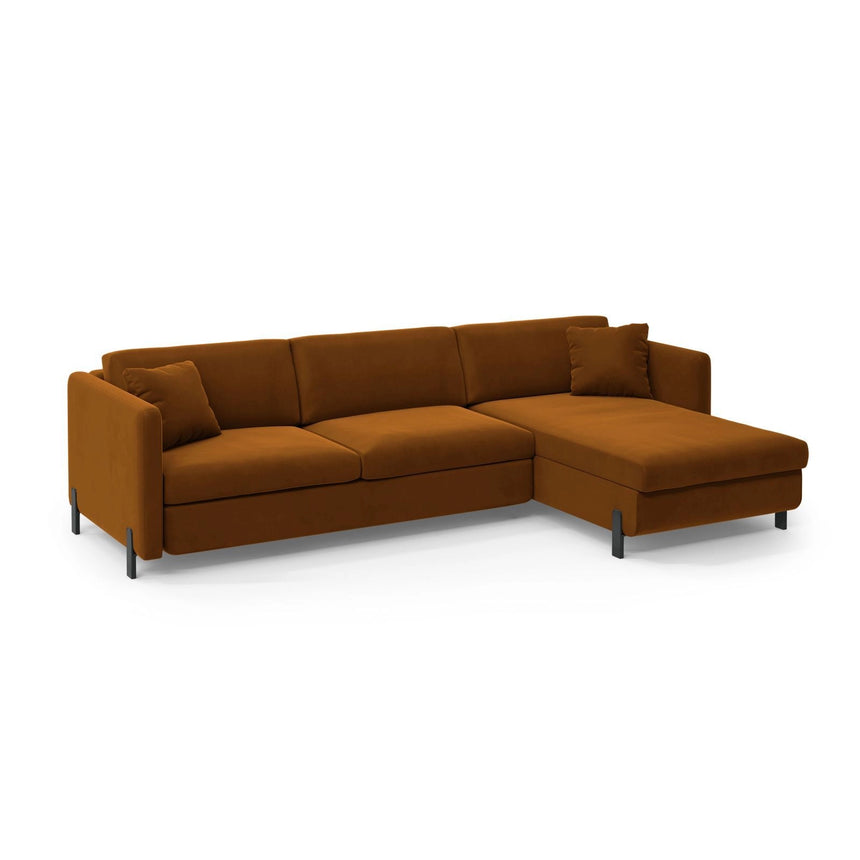 Gloria 4-Sitzer Ecksofa mit Schlaffunktion und Bettkasten, Rechte Seite, aus Samt in Braun (Salvador 15), 266x170 cm von Micadoni – Bild 3