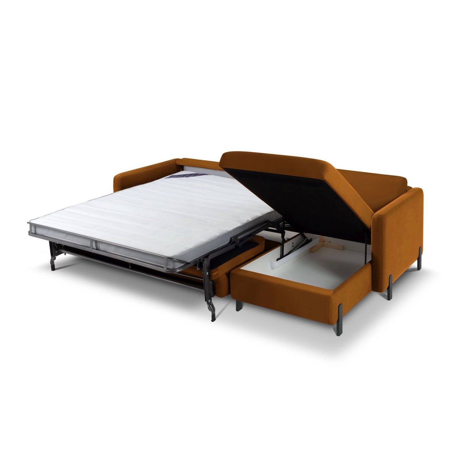 Gloria 4-Sitzer Ecksofa mit Schlaffunktion und Bettkasten, Rechte Seite, aus Samt in Braun (Salvador 15), 266x170 cm von Micadoni – Bild 5