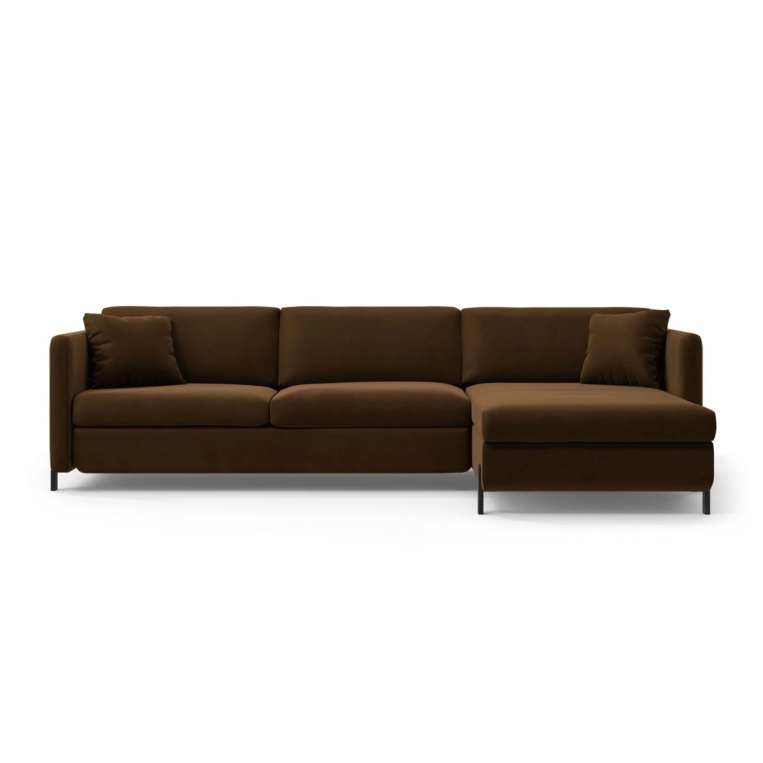 Gloria 4-Sitzer Ecksofa mit Schlaffunktion und Bettkasten, Rechte Seite, aus Samt in Chocolate (Salvador 4), 266x170 cm von Micadoni – Bild 1