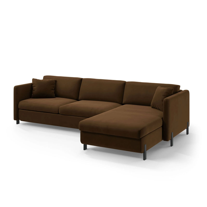 Gloria 4-Sitzer Ecksofa mit Schlaffunktion und Bettkasten, Rechte Seite, aus Samt in Chocolate (Salvador 4), 266x170 cm von Micadoni – Bild 2