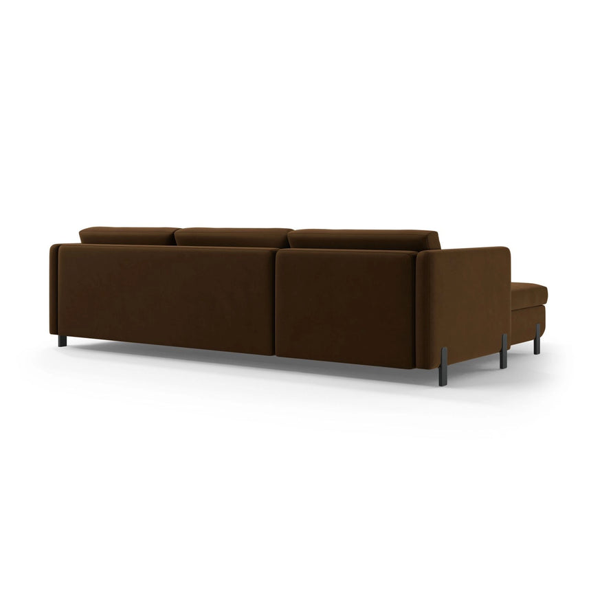 Gloria 4-Sitzer Ecksofa mit Schlaffunktion und Bettkasten, Rechte Seite, aus Samt in Chocolate (Salvador 4), 266x170 cm von Micadoni – Bild 4