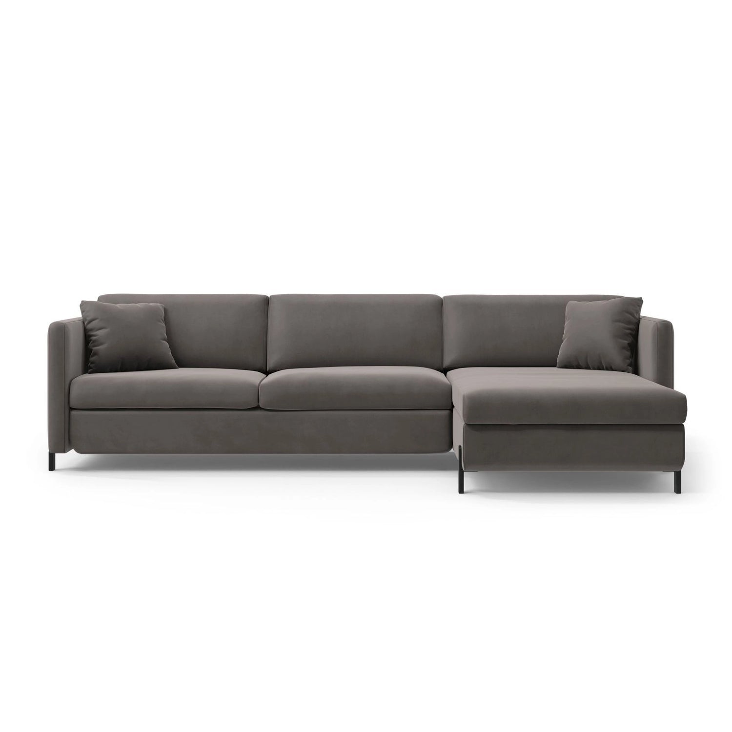 Gloria 4-Sitzer Ecksofa mit Schlaffunktion und Bettkasten, Rechte Seite, aus Samt in Grau (Salvador 17), 266x170 cm von Micadoni – Bild 1