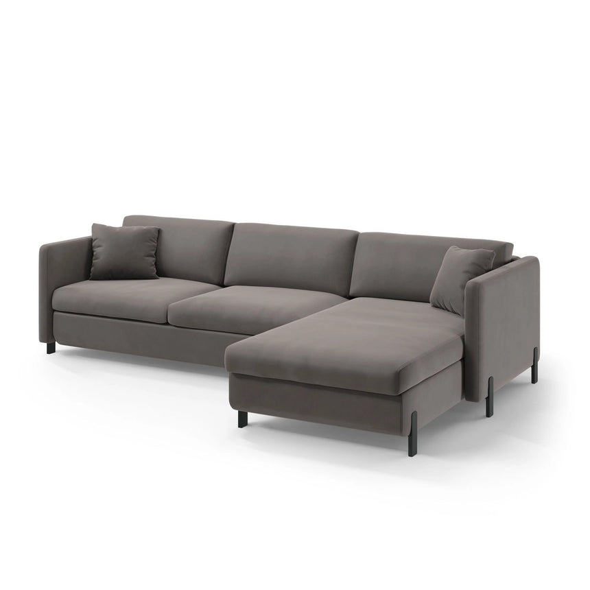 Gloria 4-Sitzer Ecksofa mit Schlaffunktion und Bettkasten, Rechte Seite, aus Samt in Grau (Salvador 17), 266x170 cm von Micadoni – Bild 2