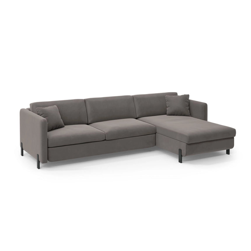 Gloria 4-Sitzer Ecksofa mit Schlaffunktion und Bettkasten, Rechte Seite, aus Samt in Grau (Salvador 17), 266x170 cm von Micadoni – Bild 3