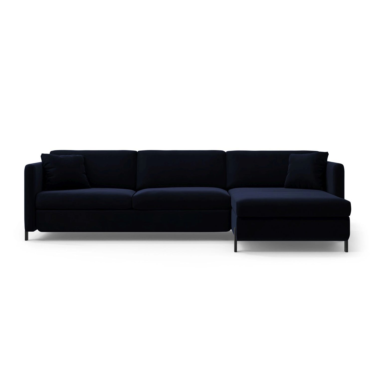 Gloria 4-Sitzer Ecksofa mit Schlaffunktion und Bettkasten, Rechte Seite, aus Samt in Königsblau (Salvador 5), 266x170 cm von Micadoni – Bild 1