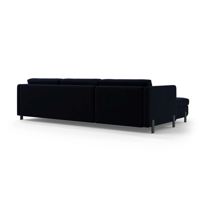 Gloria 4-Sitzer Ecksofa mit Schlaffunktion und Bettkasten, Rechte Seite, aus Samt in Königsblau (Salvador 5), 266x170 cm von Micadoni – Bild 4