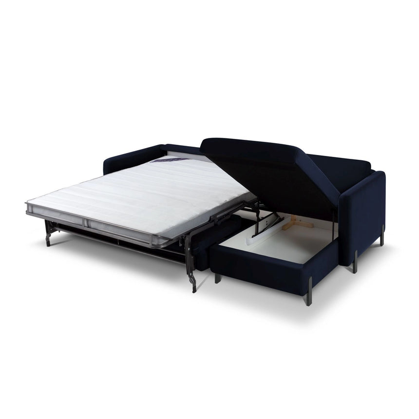 Gloria 4-Sitzer Ecksofa mit Schlaffunktion und Bettkasten, Rechte Seite, aus Samt in Königsblau (Salvador 5), 266x170 cm von Micadoni – Bild 5